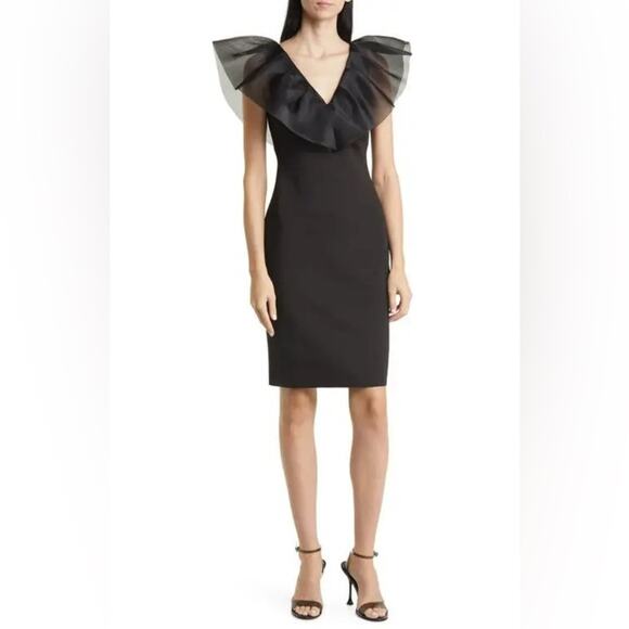 Eliza J Black Organza Ruffle Sleeve Dress Formal Wedding Event Cocktail Sexy- 6 - Picture 1 of 11